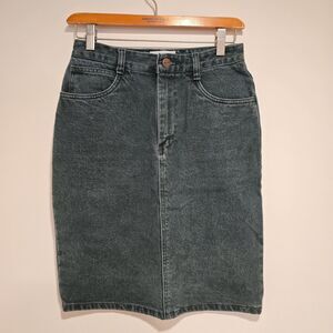 Vintage 80s 90s Denim Midi Skirt Green Size 4 Womens Boho Hippie Festival Indie